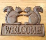 New Cast Iron Squirrels WELCOME Sign Rustic Wall Decor