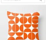 2 x pair geometric orange mid-century modern cushions Society6