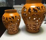 2 orange decorative pots new