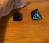 Solid blue glass pyramids x 2