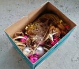 Christmas decorations in a box X'mass Trimmings etc
