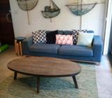 LIKE NEW Gorgeous jute and recycled leather rug in shades of blue