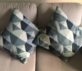 2 blue/ grey patterned cushions