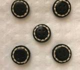 5 sewing buttons - New - faux black leather off white stitching