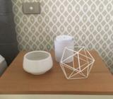 3 x white vases incl T2 tin scandi Ex display home
