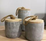 Concrete/timber canisters rope knot handles