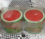 2 NOVELTY WATERMELLON SHAPED CANDLES 5CM NEW