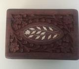 Small Hand Carved Cedar Box with felt inlay. Brand New