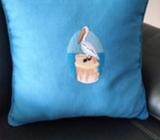 Pelican Embroidered Blue Cushion