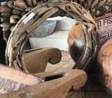 Round driftwood mirror new