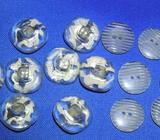 VINTAGE 14 BUTTONS CLEAR WITH WHITE 2CM W , CLEAR WITH RIDGES 19MM