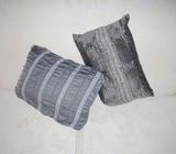 2 GREY/PEWTER CUSHIONS INCLUDING INSERT 42CM, 48CM & 42CM, 32CM CLEAN