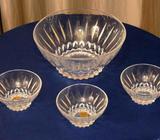 CRISTAL D'ARQUES France Large Crystal Bowl with 3 small ones