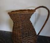 Wicker rattan cane jug for floral arrangement With handle brown
