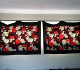 Pair of Black/Red Floral Curtains 130x99cm
