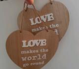 Love Makes The World Go Round Decorative Wooden Hearts x2