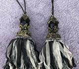 2 x Fancy Medieval Gothic Tassels, Jewel, Black, Gold And White