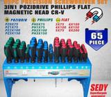 65 Piece Screwdriver Set Pozi Phillips Flat Slotted 3 in 1 Magnet