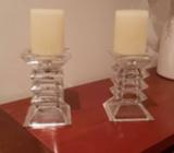 Candle Set x 2 Clear Transparent Glass Edgy Design