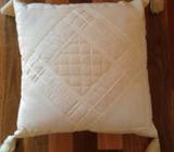 CREAM CALICO PATCHWORK CUSHION WITH TASSELS 45 x 45cm