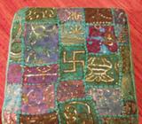 Ishka patchwork footstool, blue colour