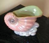 Ceramic Shell Vase on Waves. Gloss finish outside and inside