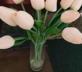 Plastic white tulips