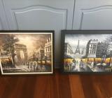 2 x beautiful painted Paris pictures