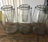3 x industrial looking glass candle holder jars
