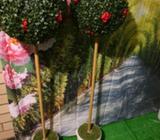 4x faux rose topiary trees with weighted bases