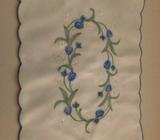 linen blue and white floral embroidered mat