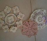 3 Vintage Crochet Rainbow/Pink Coloured Doilies