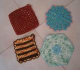 4 Vintage Crochet Pot Holder/Doilies Interesting Shapes