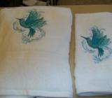 Embroidered towel and hand towel, Bird. New