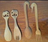 2 Wood Sets -carved -used only once for veggie salads. ❗️reduced