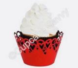 Red love hearts pearlescent Valentine's Day cupcake wrappers