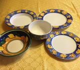 5 various blue and yellow crockery plate/dishes - Made in Italy