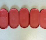 TUPPERWARE X 5 OVAL LIDS - CRANBERRY - USED