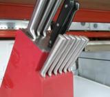 Used knife block with 12 knives and sharpener