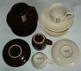 6 Espresso cups and saucers 3 chocolate brown + 3 cream