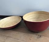 2 x Red wooden bowls