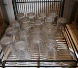 ASSORTED DRINK GLASSES BEER MIDDIES AND 2 RACKS