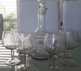 7pc Russian Wine Set Decanter 6 Wine Glasses Grape An Etched Grapevine