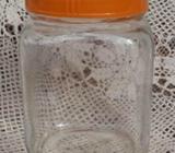 RETRO GLASS STORAGE JAR WITH ORANGE PLASTIC LID 15CM CLEAN