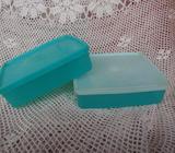 TUPPERWARE 2 TEAL SQUARE AWAYS WITH TEAL & OPAQUE LIDS