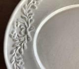 6 x Embossed Oval White China Entree Plates (26.5cm x 20cm)