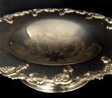 SILVERPLATE COMPOTE FRUIT BOWL ..GRAPES & VINE PATTERN RIM..EMBOSSED C