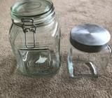 2 glass lidded jars