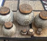 Set of 7 Australian pottery jars Signed on base 100.00 Ono