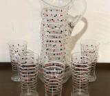 Gorgeous vintage hand painted 6-piece glass water set